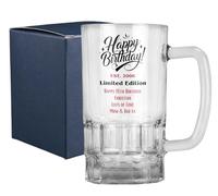 Personalised Limited Edition Birthday 20oz Pint Glass Beer Mug Tankard Stein Gift 18th 21st 30th 40th 50th 60th 70th 80th - Dishwasher Safe (Print with Handle on Right, Cardboard Gift Box)