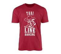Personalised Line Dance T-Shirt Top Tee - Line Dancing Retro Cartoon Doodle Tap Dancing Western Style Funny Classic Dancing Vintage Cute Aesthetic Dancing Fan Gift Present (Medium, Cherry Red)