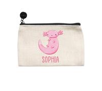 Personalised Linen Coin Purse, Custom Kids Name Axolotl First Money Wallet