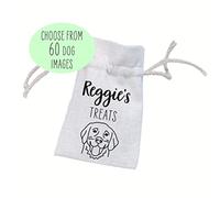 Personalised Linen Drawstring Dog Treat Bag, Custom Dog Name & Image Pouch | Handmade in the UK | Gift for Pet Owner, Dog Mum, Dog Dad, Animal Lover | Birthday, Father's Day, Mother's Day, Christmas