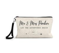 Personalised Linen Pouch, Custom Names Honeymoon Travel Documents Bag Gift | Handmade in the UK | Gift for Bride, Groom, Newlyweds | Wedding, Honeymoon