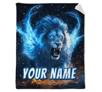 Personalised Lion Blanket - Customizable Name Flannel Throw for Couch, Soft & Warm Anti-Pill Fabric for Kids' Gifts