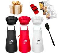 Personalised Little Chef Apron & Hat set. Includes spatula and recipes. Family Cooking Baking adventures for Pancake Day - Shrove Tuesday Personalized for you (White)