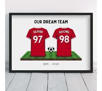 Personalised Liverpool Couple's Dream Team Shirt Art Valentine Gift | All Teams Available | Framed or Prints Available | Boyfriend Husband Partner Unique Football Footy Fan Wall Keepsake Sports Poster