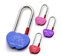 Personalised Lock Engraved Padlock Love Locks for Her Him Girls Couples Lover Custom Gift Birthday Anniversary Wedding Christmas Trip Travel Valentines Day in Double Heart Shape(Blue Design2)