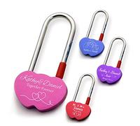 Personalised Lock Engraved Padlock Love Locks for Her Him Girls Couples Lover Custom Gift Birthday Anniversary Wedding Christmas Trip Travel Valentines Day in Double Heart Shape(Pink Design1)