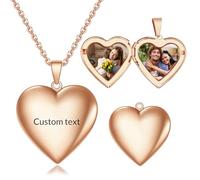 Personalised Locket Necklace with Picture Inside - Custom Photo Heart Locket Necklace with Engraved Text, Personalised Jewellery Gifts for Women and Girls (Rose Gold)