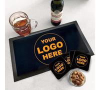 Personalised Logo Bar Mat | Coaster set - Business logo/image home bar runner set for bars, shops, restaurants - man cave accessories
