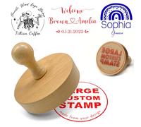 Personalised Logo Stamp with Wood Handle Custom Rubber Stamp - Upload Your Own Logo Address Name - Ideal for Business Branding,Artwork Office Paperwork & Crafting Gifts（Round）