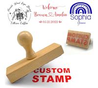 Personalised Logo Stamp with Wood Handle Custom Rubber Stamp - Upload Your Own Logo Address Name - Ideal for Business Branding,Artwork Office Paperwork & Crafting Gifts（Rectangle）
