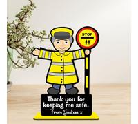Personalised Lolly Pop Lady/Man Freestanding Plaque - Handmade MDF Wood Thank You Gift Sign for Lolly Pop People Helping Children Cross Roads Safely to School and Home Daily (Man)
