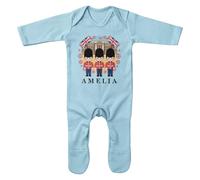 Personalised London Soldiers Baby Romper Suit - Custom Name Union Jack Design for Son Daughter - British Pride - English Heritage - Boys Girls Patriotic Gift, 0-3 Months, Light Blue