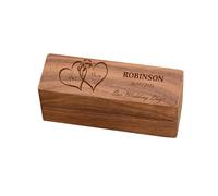 Personalised Long Wedding Ring Box Holder For 2 Rings With Love Hearts Brown