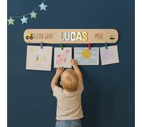 Personalised "Look What I Made" Wooden Art Display Board with Name - Kids Artwork Hanging Frame for Drawings & Crafts, Nursery & Playroom Wall Decor, Birthday Gift for Toddlers & Children