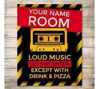 PERSONALISED Loud Music door sign bedroom Student teenager room den Metal Plaque