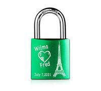Personalised Love Heart Lock Engraved Name Date Text Lock Heart Love Padlock with Key Custom Padlock for Girls Couples Gift for Birthday Wedding (Green)