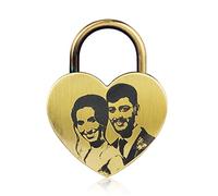 Personalised Love Heart Lock Engraved Photo Lock Heart Love Padlock with Key Custom Photo Padlock for Girls Couples Gift for Birthday Wedding (Photo Lock 1)