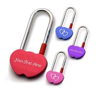 Personalised Love Lock for Her Engraved Padlock for Him Girls Couples Lover Custom Gift for Birthday Trip Travel Anniversary Wedding Valentines Day in Double Heart Shape (Red)