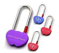 Personalised Love Lock for Her Engraved Padlock for Him Girls Couples Lover Custom Gift for Birthday Trip Travel Anniversary Wedding Valentines Day in Double Heart Shape (Purple)