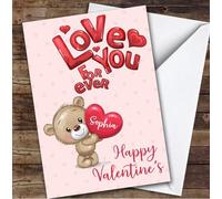 Personalised Love You Forever Cute Bear Holding Heart Happy Valentine's Card
