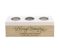 Personalised Loving Memorial Memory Wooden Triple Tea Light Candle Holder Remembrance