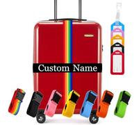 Personalised Luggage Straps for Suitcases, Custom Embroidered Name/Text Adjustable Suitcase Belt, TSA Secure Bag Closure Bright Woven Band for Traveler - 13 Colors - Adjusts from 38" to 74" L