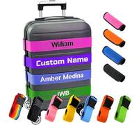 Personalised Luggage Straps for Suitcases, Embroidered Name/Text Customised Adjustable Suitcase Belt, Secure Bag Closure Bright Woven Belt Band for Traveler - 13 Colors - Adjusts from 38" to 74"