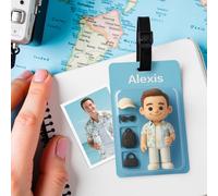 Personalised Luggage Tags with Photo and Name - 3D Effect Cartoon Character Luggage Tags for Suitcases - 2D Printing Cute Travel Accessories Baggage Tags