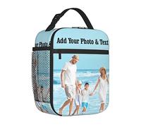 Personalised Lunch Box Bag for Kids Adults, Customised Insulated Lunch Bags with Photo Name Text Logo for Boys Girls Women Men, Portable Reusable Cooler Thermal Tote Bag for Travel Picnic Work Outdoor