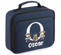 Personalised Lunch Box Bag with Initial and Name for Boys 4 Different Design Styles (Navy Lunch Bag)
