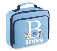 Personalised Lunch Box Bag with Initial and Name for Boys 4 Different Design Styles (Sky Blue Lunch Bag)