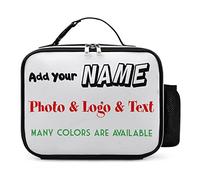 Personalised Lunch Box for Boys Girls, Custom Lunch Bag for Adults Kids with Photo Name Text, Portable Insulated Leather Meal Bag with Water Bottle Holder & Zippers