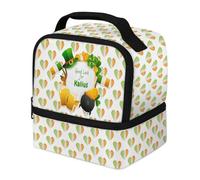 Personalised Lunch Box for Boys Girls - Irish Heart Clover Insulated Lunch Bag for Kids, Double-Decker School Lunchboxes with Custom Name (20x15x21cm)