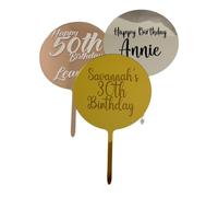 Personalised Luxury Mirrored Cake Topper - Gold, Silver, Rose Gold Acrylic Circle. Any Occasion, Age or Text. 1st Birthday - 21st - 18th - 80th - Baby Shower - Anniversary - Wedding - Retirement
