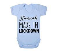 Personalised Made in Lockdown Baby Arrival Announcement Baby Grow Vest, 6-12 Months, Pastel Blue