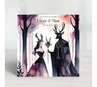 Personalised - Magical Ethereal Dark Forest Stag Wedding, Engagement, Anniversary, Handfasting Ceremony Card