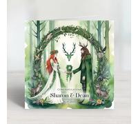 Personalised - Magical Ethereal Green Forest Animals Pagan Wedding, Engagement, Anniversary, Handfasting Ceremony Card