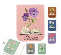 Personalised Magnetic Bookmark, Custom Name Magnetic Bookmark with Birth Flower for Books, Journals & Bibles, Custom Leather Book Marks for Book Lovers, Teacher, Valentine's Day (Pink)