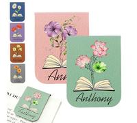 Personalised Magnetic Bookmark, Custom Name Magnetic Bookmark with Birth Flower for Books, Journals & Bibles, Custom Leather Book Marks for Book Lovers, Teacher, Valentine's Day (Aqua Green)