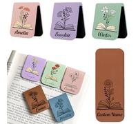 Personalised Magnetic Bookmark for Women Custom Leather Bookmark with Birth Flower & Name, Book Accessories Gifts for Book Lovers, Reading Lovers, Readers, Teacher (A-1)