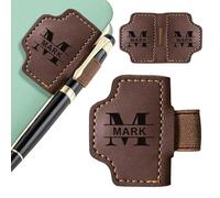 Personalised Magnetic Bookmark, Leather Bookmark Clip with Pen Holder, Engraved Bookmarks for Women Men Teacher Students Book Lovers, Christmas Birthday Graduation Book Mark Gifts (Dark Brown)