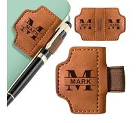 Personalised Magnetic Bookmark, Leather Bookmark Clip with Pen Holder, Engraved Bookmarks for Women Men Teacher Students Book Lovers, Christmas Birthday Graduation Book Mark Gifts (Brown)