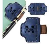 Personalised Magnetic Bookmark, Leather Bookmark Clip with Pen Holder, Engraved Bookmarks for Women Men Teacher Students Book Lovers, Christmas Birthday Graduation Book Mark Gifts (Blue)
