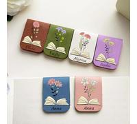 Personalised Magnetic Bookmark PU Personalized Floral Leather Bookmark with Name Birth Flower Custom Magnetic Bookmarks for Women Men Readers Book (Design Style 1)