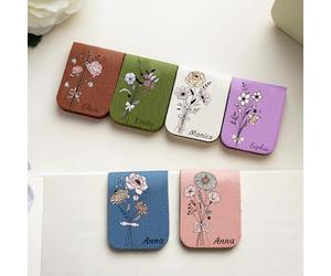 Personalised Magnetic Bookmark PU Personalized Floral Leather Bookmark with Name Birth Flower Custom Magnetic Bookmarks for Women Men Readers Book (Design Style 3)
