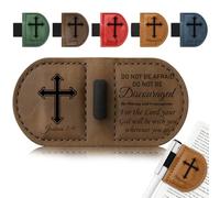 Personalised Magnetic Leather Bookmark with Pen Holder - Inspirational Bible Verse Scripture Design, Custom Magnetic Bookmarks for Women Men (Joshua 1:9, Coffee)