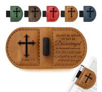 Personalised Magnetic Leather Bookmark with Pen Holder - Inspirational Bible Verse Scripture Design, Custom Magnetic Bookmarks for Women Men (Joshua 1:9, Brown)