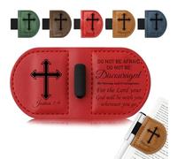 Personalised Magnetic Leather Bookmark with Pen Holder - Inspirational Bible Verse Scripture Design, Custom Magnetic Bookmarks for Women Men (Joshua 1:9, Red)