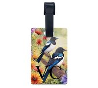 Personalised Magpie Luggage Tag, Bird Art Travel Gift, 9.5cm x 6cm Suitcase Bag Label