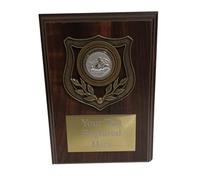Personalised Mahogany Effect Laurel Emblem Shield Award with Engraved Plaque - Enter Your Own Custom Text